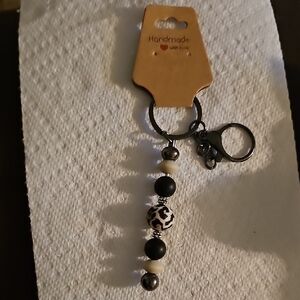 Handmade Beaded Keyfinder Purse Keychain with Black and White Accents